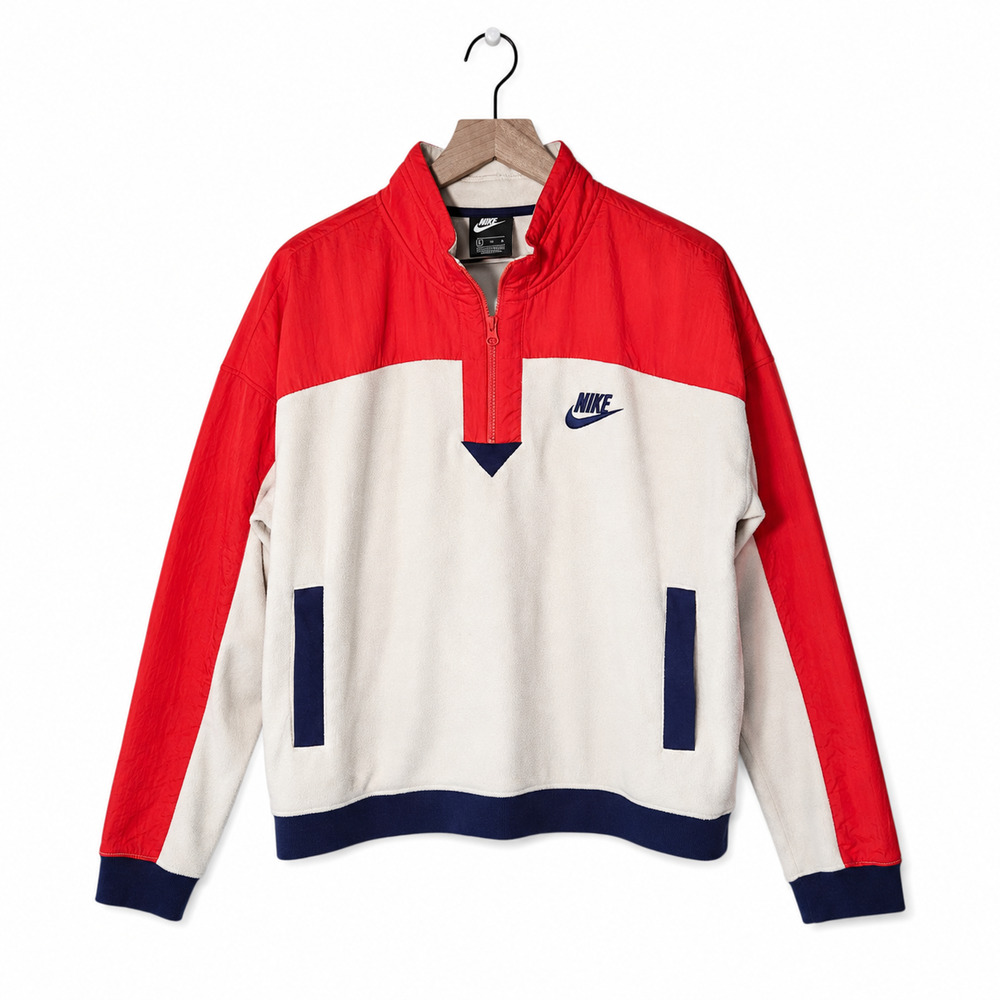 Nike Sportswear Cropped Quarter Zip Fleece Pullover Size XL Orange Cream Blue